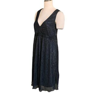 H&M Maternity Mama Dress M Black Metallic Shimmer Party V Neck Sleeveless #220L